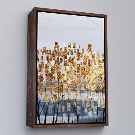 Altın Çerçeveli Modern Altın Soyut Tablosu