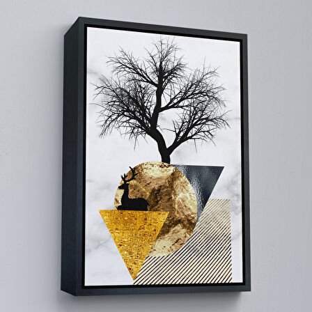 Siyah Çerçeveli Modern Altın Soyut Tablosu