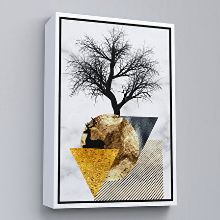 Siyah Çerçeveli Modern Altın Soyut Tablosu