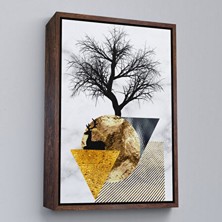 Siyah Çerçeveli Modern Altın Soyut Tablosu