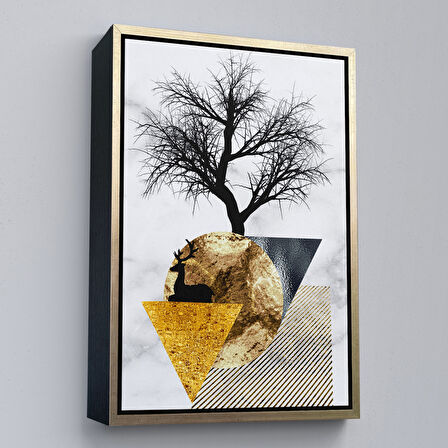 Siyah Çerçeveli Modern Altın Soyut Tablosu