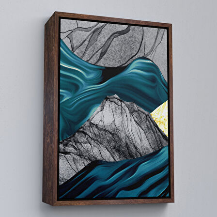 Beyaz Çerçeveli Modern Altın Soyut Tablosu