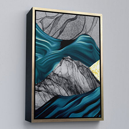 Beyaz Çerçeveli Modern Altın Soyut Tablosu