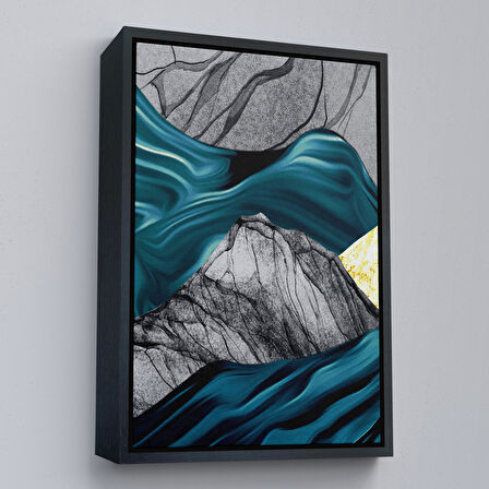 Beyaz Çerçeveli Modern Altın Soyut Tablosu