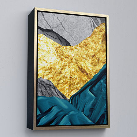 Kahverengi Çerçeveli Modern Altın Soyut Tablosu
