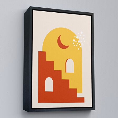 Kahverengi Çerçeveli Modern Renkli Soyut Tablo