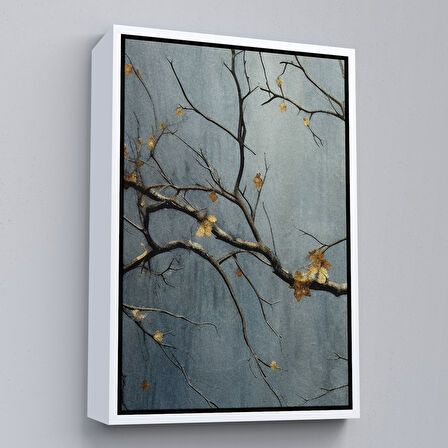 Beyaz Çerçeveli Soyut Kuru Dallar Tablosu