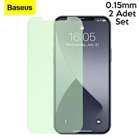 BASEUS İPhone 12 Mini 0.15mm Full Tempered Cam Ekran Koruyucu 2Set Anti-Bluelight-(5775) — Renk: Şef
