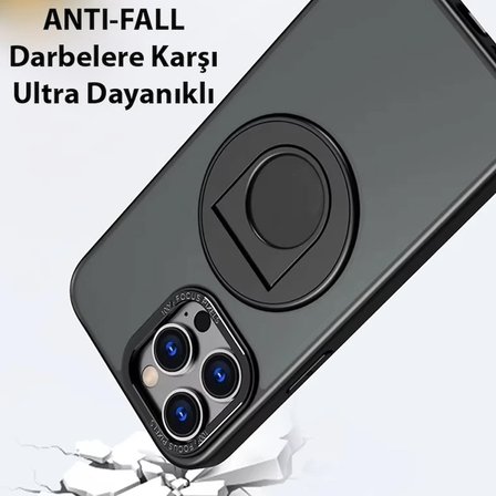 ALLY iPhone 15 Pro Max İçin Magsafe Uyumlu Yüzük Standlı Manyetik Silikon Kılıf-(5775)