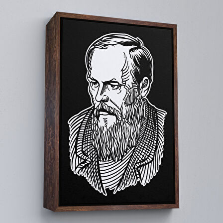 Beyaz Çerçeveli Fyodor Mihayloviç Dostoyevski Dekoratif Kanvas Tablo