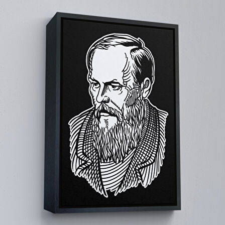 Beyaz Çerçeveli Fyodor Mihayloviç Dostoyevski Dekoratif Kanvas Tablo