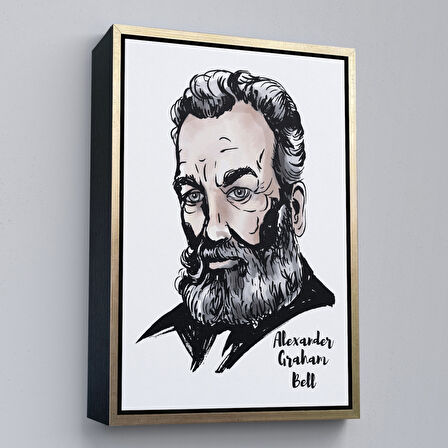 Altın Çerçeveli Alexander Graham Bell Dekoratif Kanvas Tablo