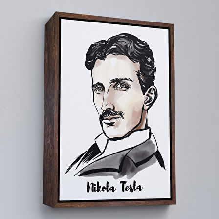 Kahverengi Çerçeveli Nikola Tesla Dekoratif Kanvas Tablo