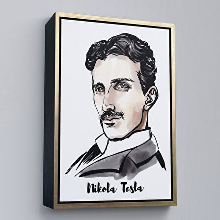 Kahverengi Çerçeveli Nikola Tesla Dekoratif Kanvas Tablo