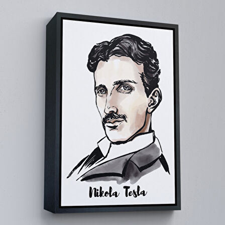 Kahverengi Çerçeveli Nikola Tesla Dekoratif Kanvas Tablo