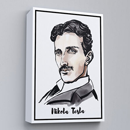 Kahverengi Çerçeveli Nikola Tesla Dekoratif Kanvas Tablo