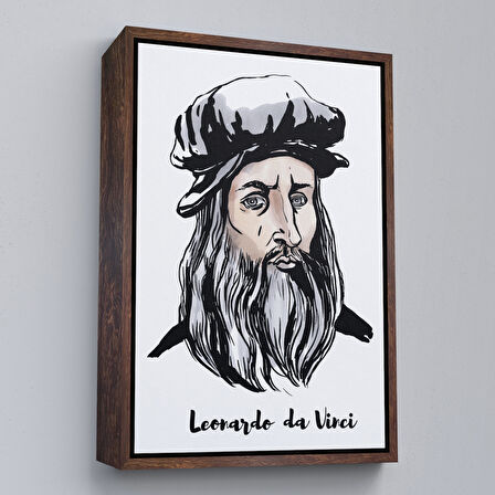 Beyaz Çerçeveli Leonardo da Vinci Dekoratif Kanvas Tablo