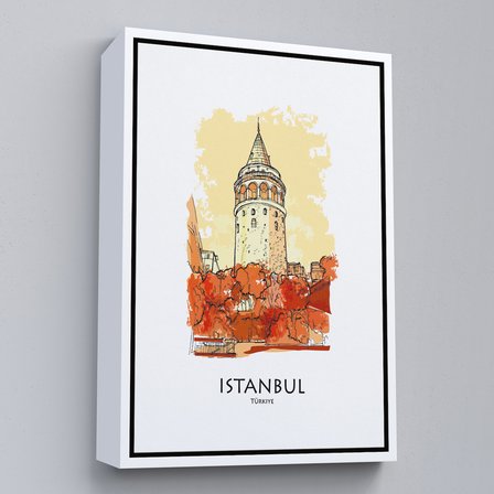 Beyaz Çerçeveli Galata Kulesi İstanbul Dekoratif Kanvas Tablo