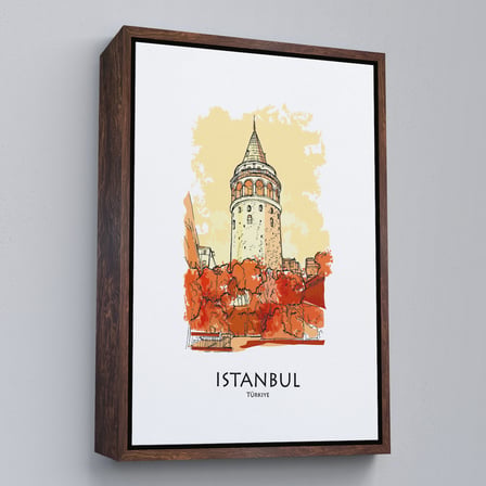 Beyaz Çerçeveli Galata Kulesi İstanbul Dekoratif Kanvas Tablo