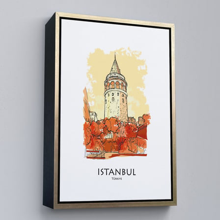 Beyaz Çerçeveli Galata Kulesi İstanbul Dekoratif Kanvas Tablo