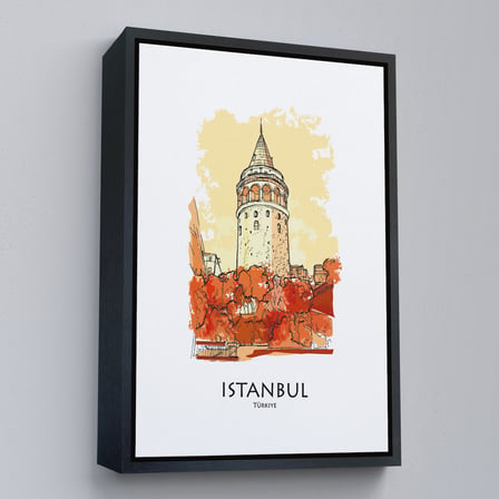 Beyaz Çerçeveli Galata Kulesi İstanbul Dekoratif Kanvas Tablo