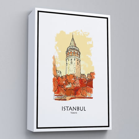 Kahverengi Çerçeveli Galata Kulesi İstanbul Dekoratif Kanvas Tablo