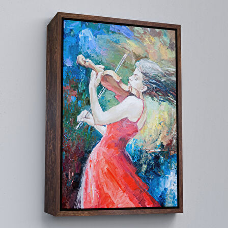 Kahverengi Çerçeveli Keman Çalan Müzisyen Kadın Tablosu