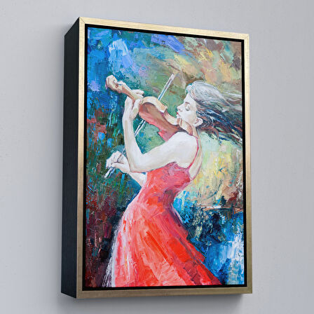 Kahverengi Çerçeveli Keman Çalan Müzisyen Kadın Tablosu