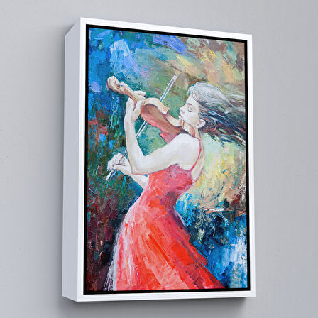 Kahverengi Çerçeveli Keman Çalan Müzisyen Kadın Tablosu