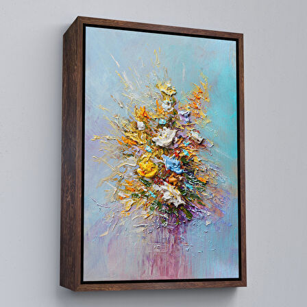 Altın Çerçeveli Yağlıboya Çiçek Sanatı Tablosu