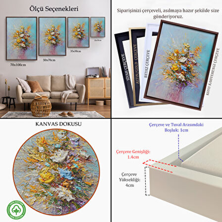 Altın Çerçeveli Yağlıboya Çiçek Sanatı Tablosu