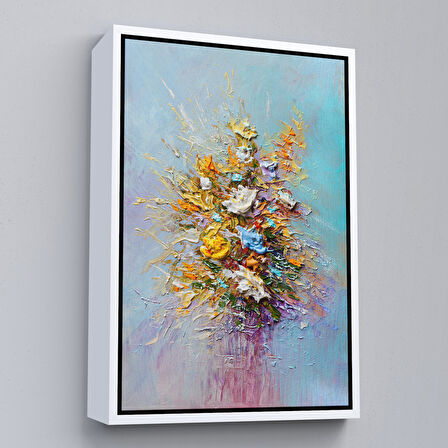 Siyah Çerçeveli Yağlıboya Çiçek Sanatı Tablosu