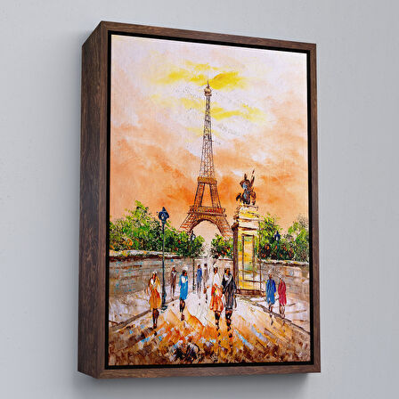 Beyaz Çerçeveli Eyfel Kulesi Manzaralı Yağlıboya Görünüm Dekoratif Kanvas Duvar Tablosu