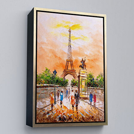 Beyaz Çerçeveli Eyfel Kulesi Manzaralı Yağlıboya Görünüm Dekoratif Kanvas Duvar Tablosu