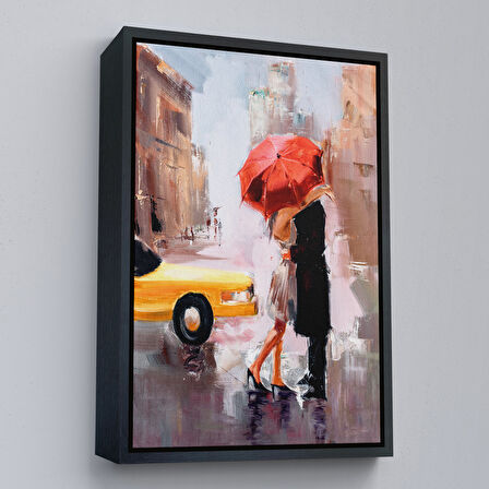 Altın Çerçeveli Kavuşan Aşıklar Yağlıboya Görünüm Dekoratif Kanvas Duvar Tablosu