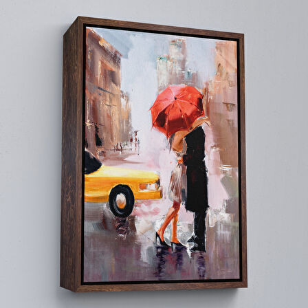 Altın Çerçeveli Kavuşan Aşıklar Yağlıboya Görünüm Dekoratif Kanvas Duvar Tablosu