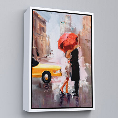 Siyah Çerçeveli Kavuşan Aşıklar Yağlıboya Görünüm Dekoratif Kanvas Duvar Tablosu