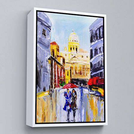 Kahverengi Çerçeveli İtalya Şehir Manzarası Yağlıboya Görünüm Dekoratif Kanvas Duvar Tablosu