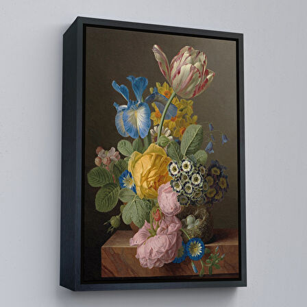 Altın Çerçeveli Güzel Çiçekler Yağlıboya Görünüm Dekoratif Kanvas Duvar Tablosu