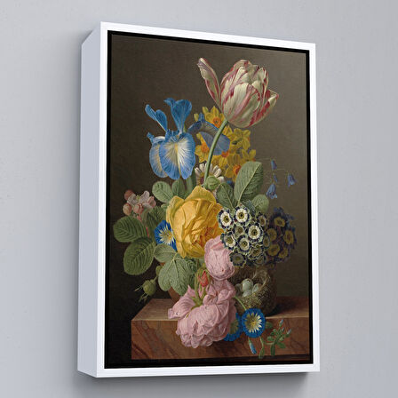 Altın Çerçeveli Güzel Çiçekler Yağlıboya Görünüm Dekoratif Kanvas Duvar Tablosu