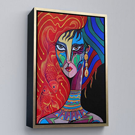 Beyaz Çerçeveli Zarif Kadın Portresi Dekoratif Kanvas Duvar Tablosu