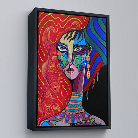 Beyaz Çerçeveli Zarif Kadın Portresi Dekoratif Kanvas Duvar Tablosu