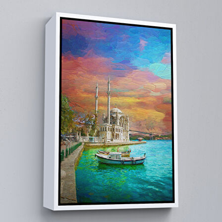 Siyah Çerçeveli Ortaköy Cami Ve Boğaz Köprüsü Yağlıboya Görünüm Kanvas Duvar Tablosu