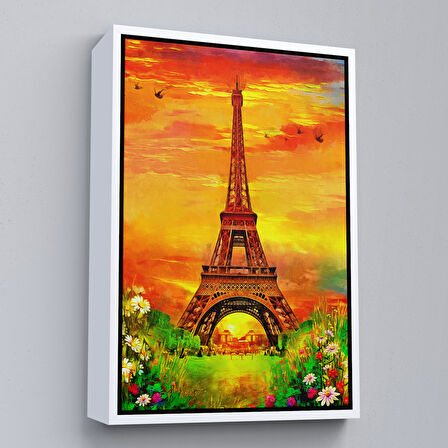 Altın Çerçeveli Eyfel Kulesi Yağlıboya Görünüm Dekoratif Kanvas Duvar Tablosu