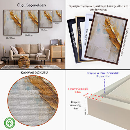 Kahverengi Çerçeveli Yağlıboya Görünümlü Modern Tüy Tablosu