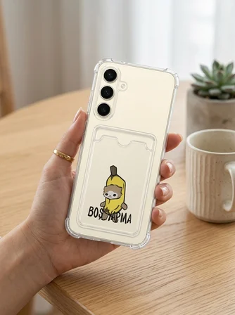 Samsung Galaxy S24 Boş Yapma Muz Detaylı Kart Bölmeli Şeffaf Telefon Kılıfı