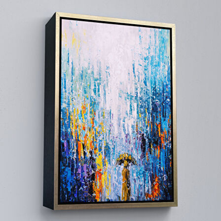 Siyah Çerçeveli Yağmurlu Bir Gün Yağlıboya Görünüm Dekoratif Kanvas Duvar Tablosu