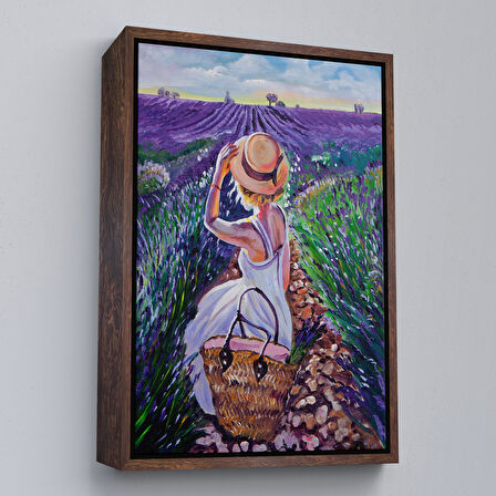 Beyaz Çerçeveli Mor Lavanta Tarkasındaki Kadın Tablosu