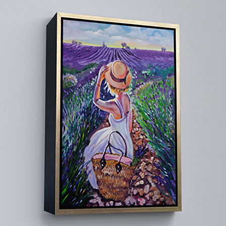 Beyaz Çerçeveli Mor Lavanta Tarkasındaki Kadın Tablosu