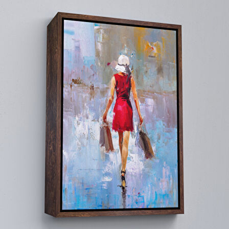 Beyaz Çerçeveli Terk Eden Kadın Yağlıboya Görünüm Dekoratif Kanvas Duvar Tablosu